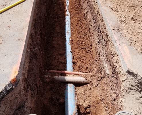 Water drain pipe trench